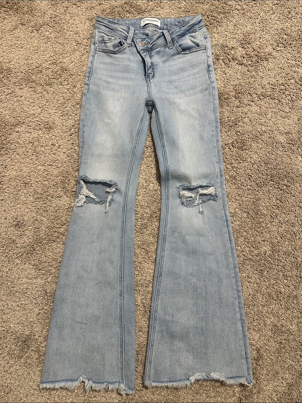 Flying Monkey Light Wash Distressed Flare Jeans